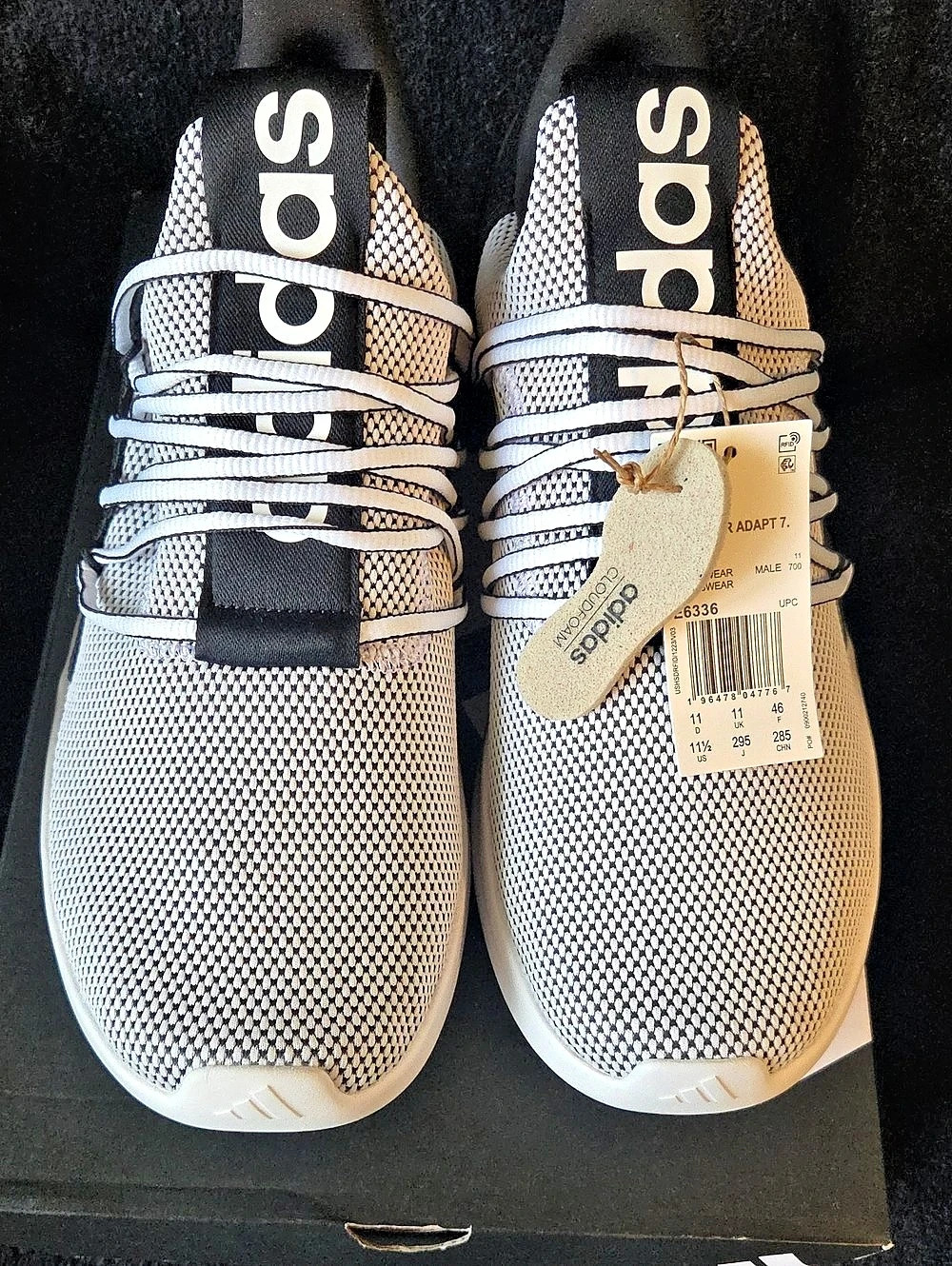 Adidas Lite Racer Adapt 7.0 Athletic Shoes Black & White US 11.5 W NWT